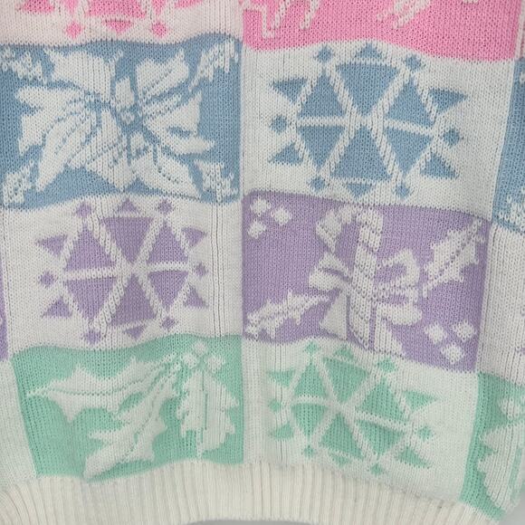 Vintage 80's 90’s Pastel Winter Sweater Chunky Knit Ugly Christmas Crew Neck - Picture 5 of 11